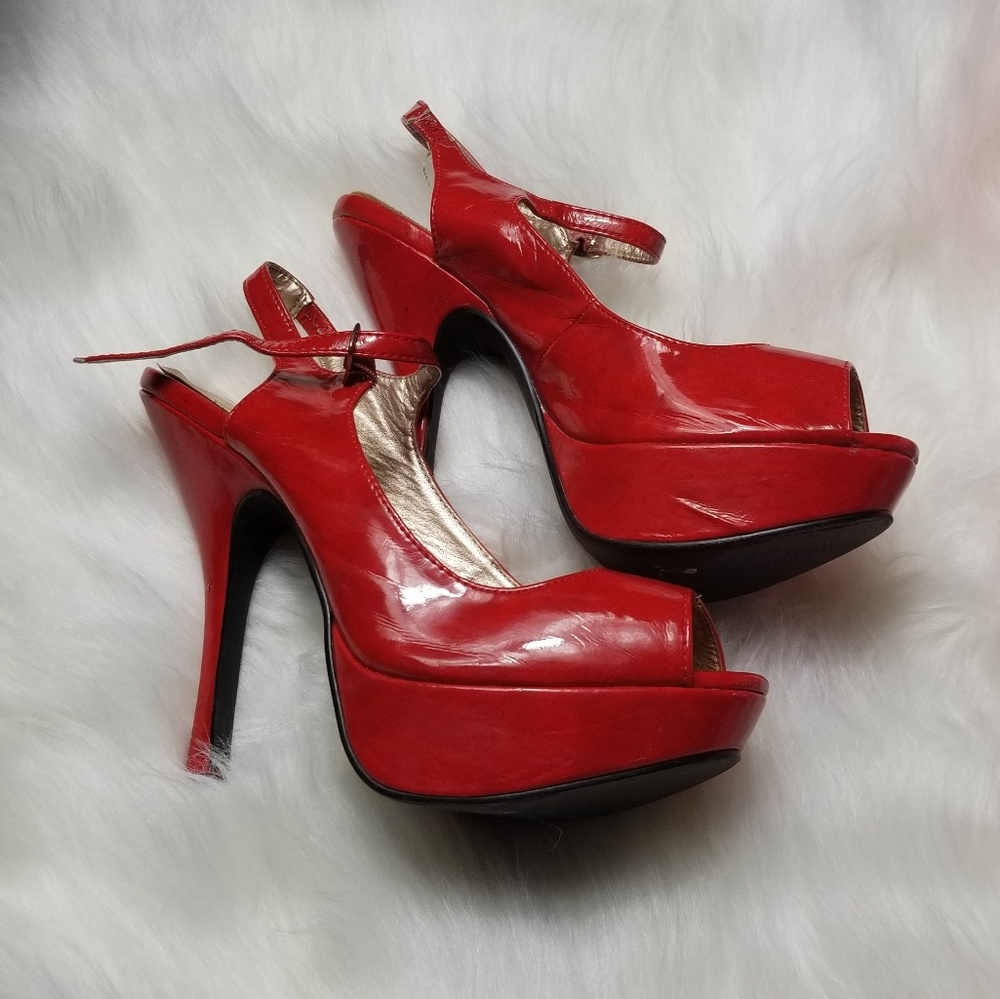 Qupid Red Heels Peep Toe Strappy